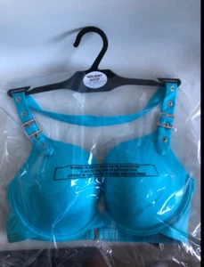New Look 32”DD Turquoise RoseGold Buckle BikiniTop Padded Halter Neck Rrp £16.99 - Picture 1 of 2