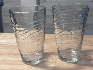 Set Of 2 ~ Libbey Clear Orbita Wave Swirls Drinking Glass Tumblers ~ 5 3/4” - Picture 1 of 6