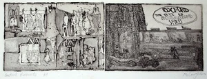 Unzugeschriebene Proof Radierung. Abstrakt, figürlich. Oxford Postkarten. Mc Laughlin - Bild 1 von 5