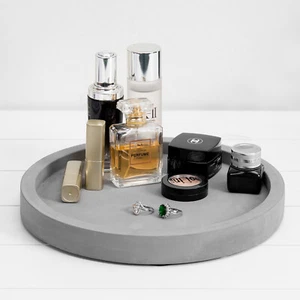 MyGift 11 Inch Classic Cement Gray Round Decorative Cosmetics Vanity Tray - Picture 1 of 7