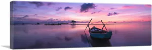 ARTCANVAS Boat on the Lake Home Decor Panoramic Canvas Art Print - Picture 1 of 11