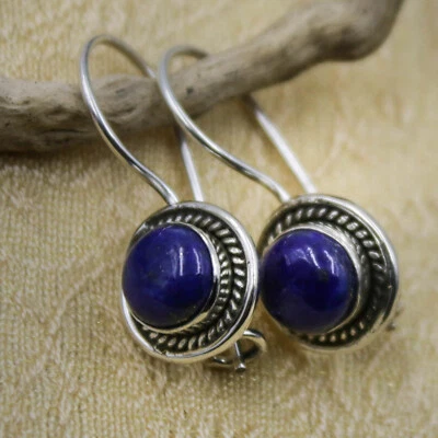 Lapislazzuli Orecchini Pendenti Argento Sterling 925 Orecchini Tondo India r1 - Immagine 1 di 4