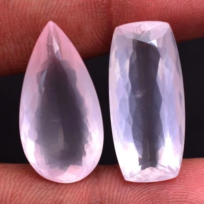 2 Pcs Natural Rose Quartz Faceted Cut 26mm-27mm Top Quality Loose Gemstones Lot - Image 1 of 4