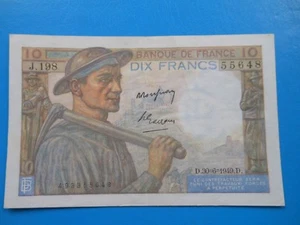 10 Francs Pit Worker 30-6-1949 F8/22 Sup - Picture 1 of 2
