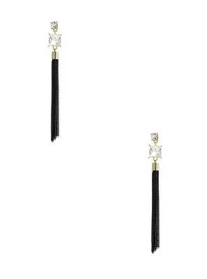 Nuovo Guess Color Oro,Nero Catena Lunga Frangia Pendente Cristalli Orecchini - Immagine 1 di 2