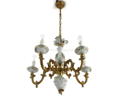 Capodimonte-Style Chandelier 6 arm Italian Porcelain Gorgeous  Porcelain Flowers - Image 1 of 4