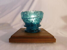 Vintage Crackled Hemingray 42  Blue Glass Insulator Candle Holder w/Wood Base