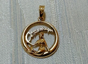 Vintage 14K Yellow Gold Mermaid Riding Circle Pendant Stamped 585 KJa Copenhagen - Picture 1 of 6