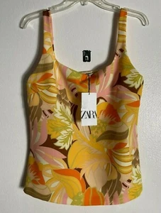 Zara Womens Pullover Square Neckline Sleeveless Top Floral Yellow Sz S - Picture 1 of 5