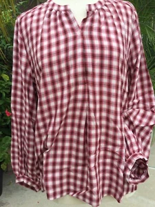 LOFT Woman 100% Rayon Blouse Top Plaid black red  Size XL - Picture 1 of 16