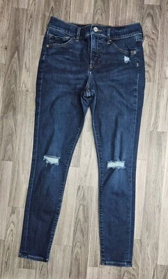 Pantalones de mezclilla azules Express para mujer talla 8 R ajustados tiro medio desgastados bigotes Foto 1 de 4