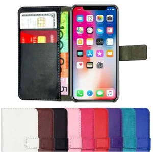 Premium Leather Flip Wallet Case Card Gel Cover NEW for iPhone X XR XS MAX 8 7 6 - Picture 1 of 25