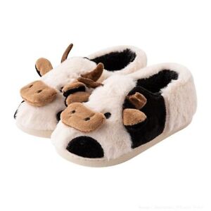 Women Slippers Cute Girls Fluffy Animal Slides Cartoon Cow Home Funny Cozy Shoes