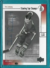 TED LINDSAY signed 2001 Upper Deck Champs hockey card #7 DETROIT RED WINGS