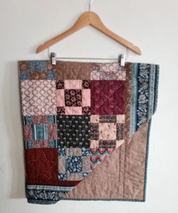 Unique Vintage Lap Sized Patchwork Quilt 45” x 50" Handmade Stitched in Shapes - Picture 1 of 13