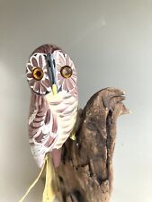 Vintage Casa Fernandez Hand Carved & Hand Painted Owl Original Tag Driftwood