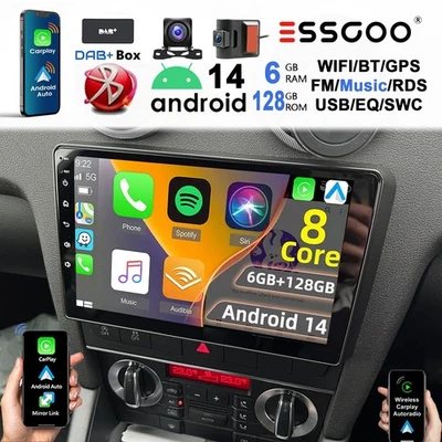 DVR+ Für AUDI A3 8P 2003-2013 Android14 Autoradio GPS NAVI 128G DAB Carplay WIFI - Bild 1 von 4