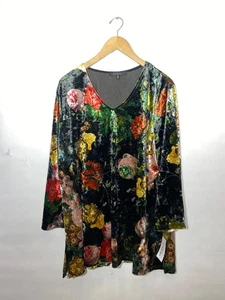 Calessa Damen Blumendruck V-Ausschnitt 3/4 Arm Tunika Samt Top Gr. 3X Neu - Bild 1 von 7