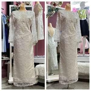 Vintage 80s Beaded White Maxi Dress Wedding Gown Prom Formal Long Sleeves S/M - Picture 1 of 8