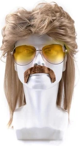 Bettinay Braun 80er Herrenperücke, Retro Pop Rock Lockige Vokuhila Perücken für Männer  - Bild 1 von 8