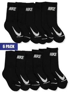 Nike Boys' 6-Pack Crew Socks Color: black Size: 4 - 5 - Picture 1 of 1