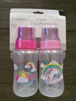 LeBeBe Favorite 2 упаковки 11 унций бутылки с широким горлышком, без бисфенола А, Unicorn Rainbow НОВЫЕ  - Изображение 1 из 4