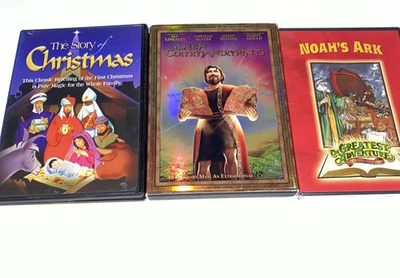 Bible Stories DVD Lot - Noah's Ark (New), Story Christmas, & Ten Commandments VG - Image 1 of 4