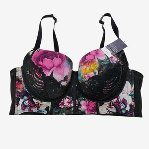 Cacique Printed Longline Boost Balconette Bra Size 46C Lace Vibrant Floral - Picture 1 of 8