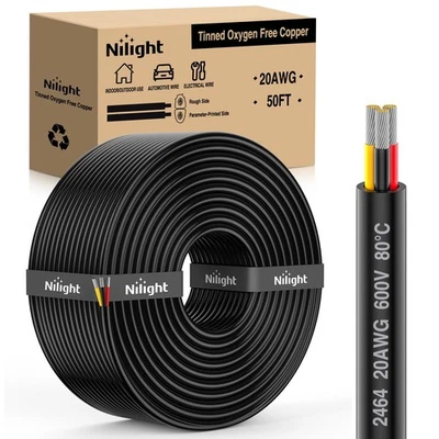 Cable eléctrico Nilight 50 pies calibre 20 3 conductores estañado cobre libre de oxígeno Foto 1 de 4