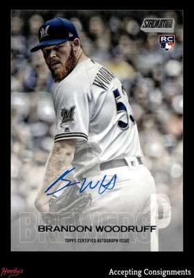 2018 Stadium Club Autographs #SCABW Brandon Woodruff RC Rookie AUTO BREWERS - Image 1 of 2