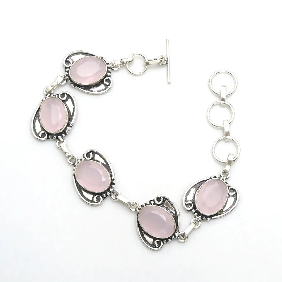Pulsera hecha a mano de piedras preciosas de calcedonia rosa 25 gms para ella AB 21240 Foto 1 de 1
