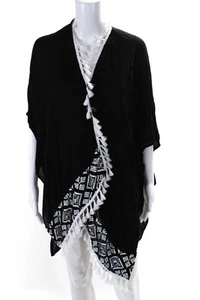 Vince Camuto Womens Sleeveless Tassel Open Front Swimsuit Coverup Black One Size - Picture 1 of 5