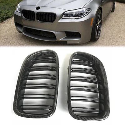 Pair Carbon fiber Look Front Kidney Grilles for BMW 5-Series F10 Sedan 2010-2016 - Изображение 1 из 4