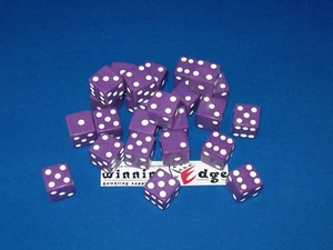 DADOS MORADOS con PIPS BLANCAS 16mm (PAQUETE DE 100) ¡BUNKO BUNCO! - Imagen 1 de 1