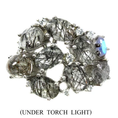 Anello In Pietra Luna Simulata Cz Con Rutile In Quarzo In Argento Sterling 925 7 - Immagine 1 di 4