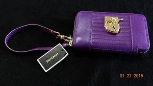 Juicy Couture Signature Leather Tech Wristlet,Crushed Berry - Picture 1 of 4