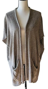 Eskandar One Size 100% Linen Sleeveless Brown Gray Lagenlook Cardigan Sweater - Picture 1 of 11