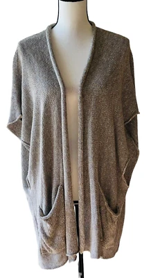 Eskandar One Size 100% Linen Sleeveless Brown Gray Lagenlook Cardigan Sweater - Image 1 of 4