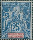 French Oceania 1892 SG17 25c blue and red navigation and commerce MH
