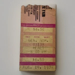Vtg HEART Concert Ticket Stub August 19, 1978 Louisville KY State Fair Wilsons - Picture 1 of 4