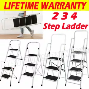 More details for 2 3 4 step ladder anti-slip rubber mat tread foldable | 3 4 step safety handrail