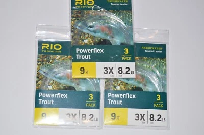 3 packs rio powerflex trout tapered leaders 9ft 3x 8.2lb 3 per pack nymphs flies - Image 1 of 3