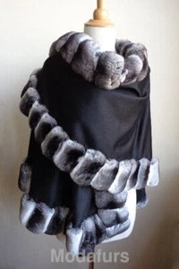 Women's Brand New 100% Cashmere & Chinchilla Fur Wrap Cape WOW Length 31" - Picture 1 of 4