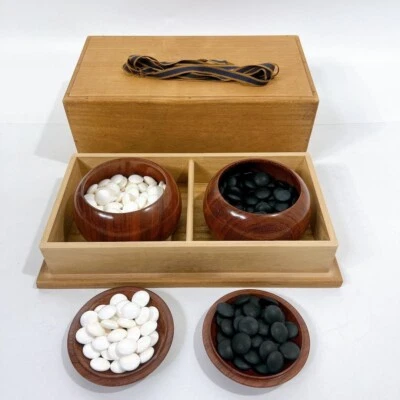 Go Stone Set Nachi Black White Go Bowl w/Paulownia Box Igo Japan used - Image 1 of 4