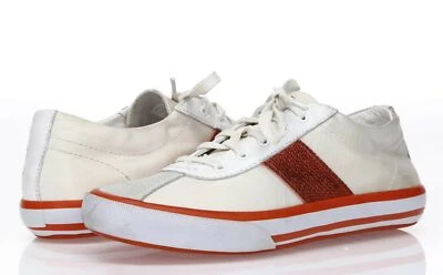 Tênis feminino TORY BURCH branco e laranja com cadarço cano baixo tamanho 7,5 - Imagem 1 de 4