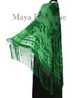 Silk Burnout Velvet Piano Shawl Wrap Hand Dyed Apple Green Maya Boutique USA 