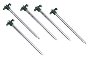 5 pack 10 inch long Steel tent stakes pegs hard ground nail style GREEN 818 - Picture 1 of 1