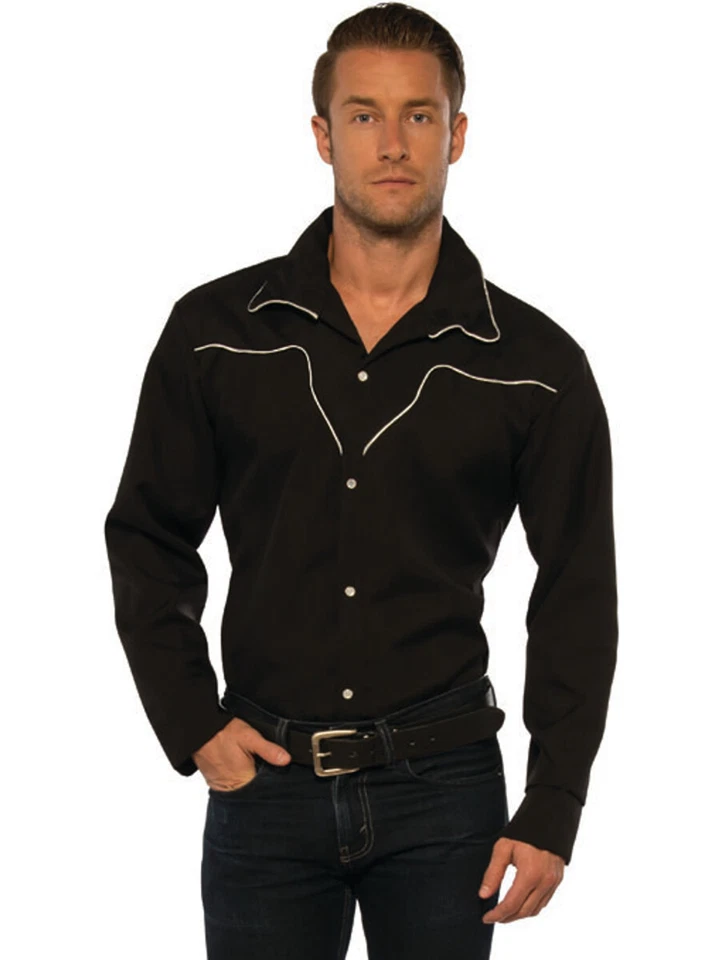 Camisa Vaquera de Rodeo Negra Para Hombre Con Borde Blanco Disfraz Mediana 40-42 Foto 1 de 1