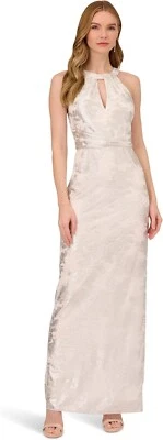 NUEVO CON ETIQUETAS Adrianna Papell Mujer 14 Lámina Malla Plisada Halter Vestido Marrón Fiesta Boda Foto 1 de 4