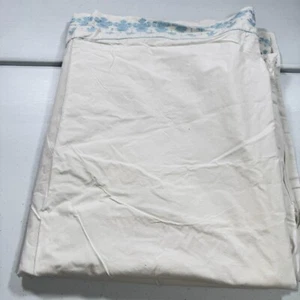 vintage wamsutta flat sheet double white blue floral edge cotton mcm retro - Picture 1 of 12